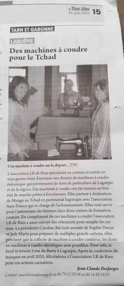 Envoi de machine au Tchad Juin 2021